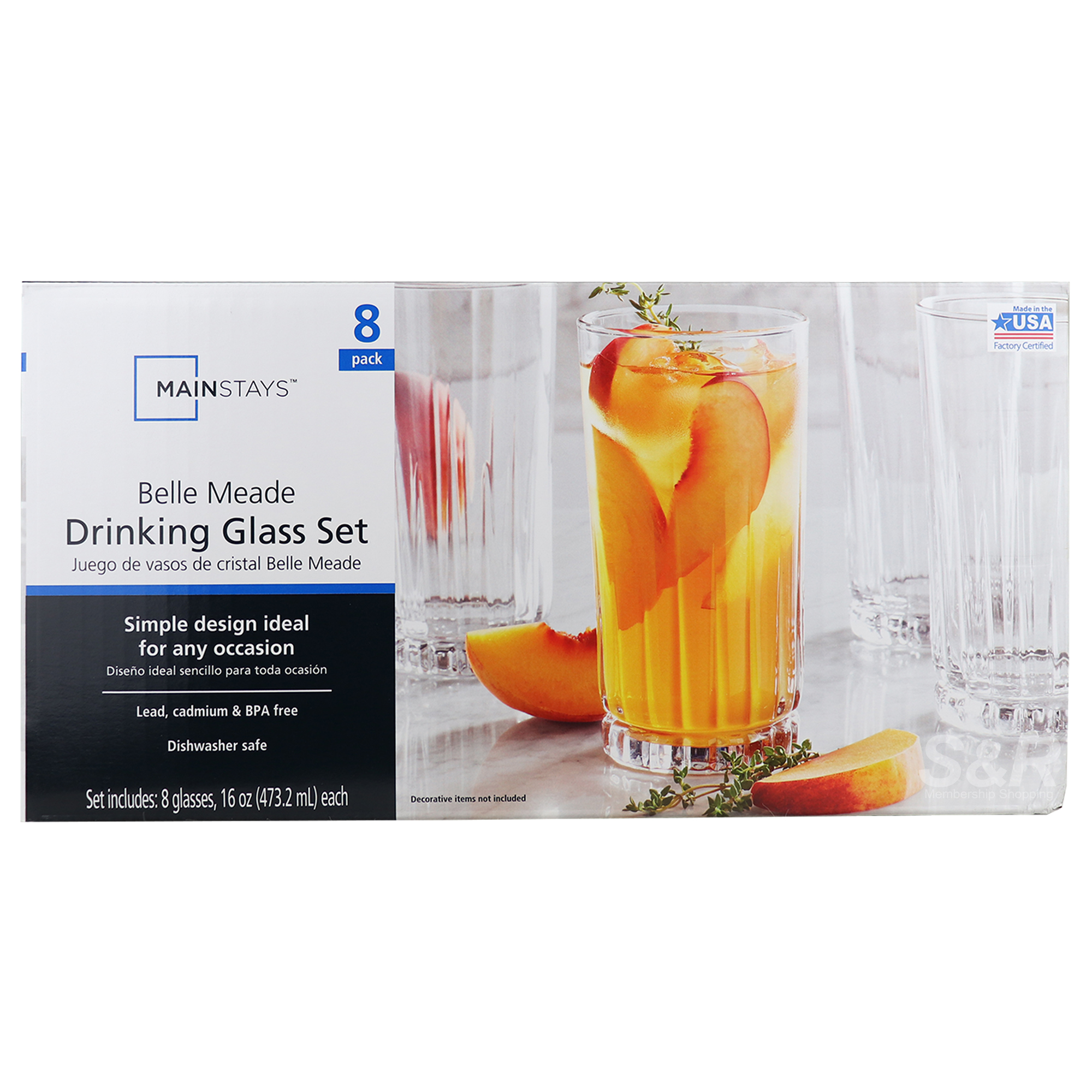 Mainstays Belle Meade Drinking Glass Set 8x473mL Mainstays Belle Meade Drinking Glass Set 8x473mL